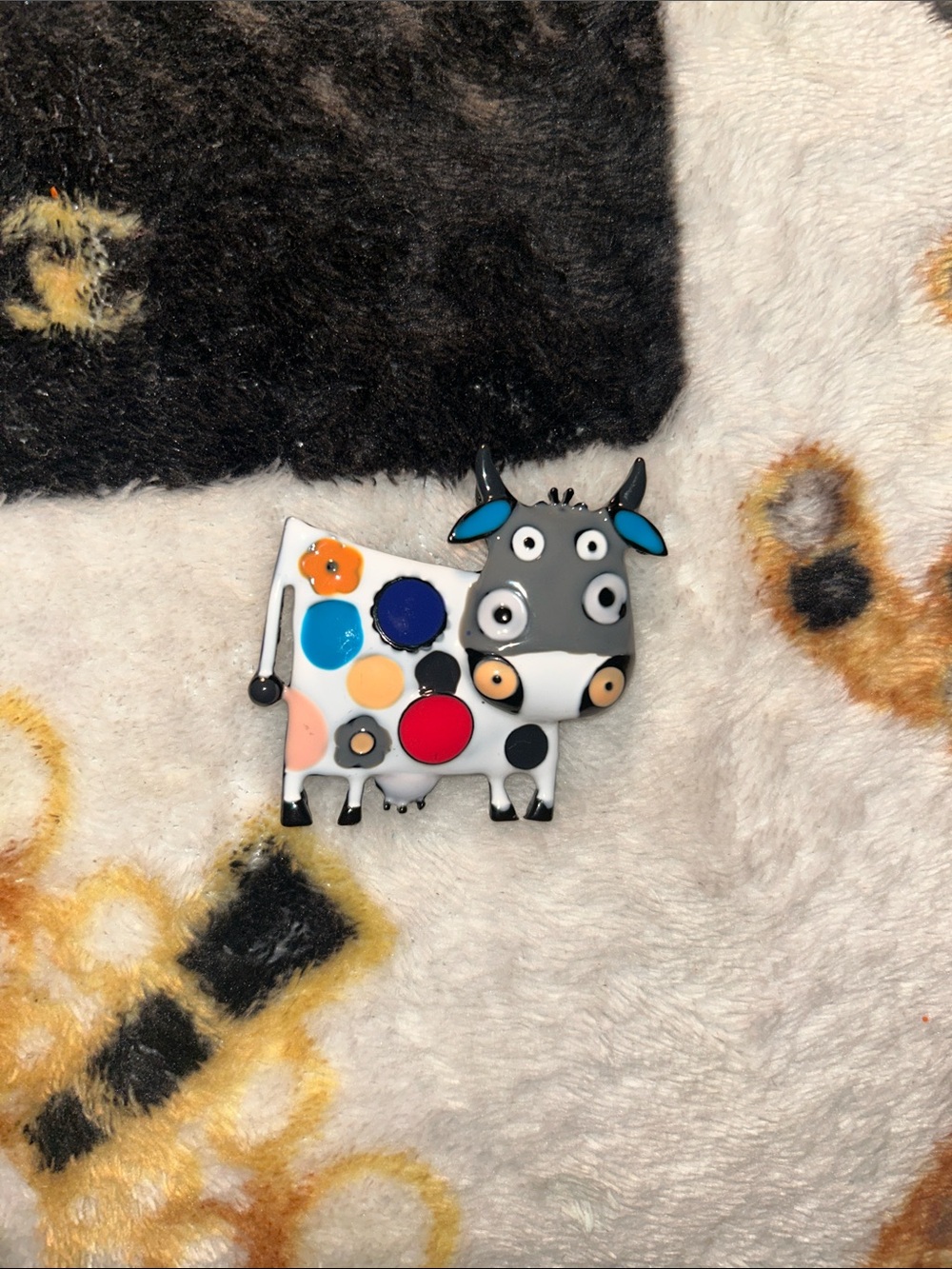 Black Cow-Shaped Enamel Pin